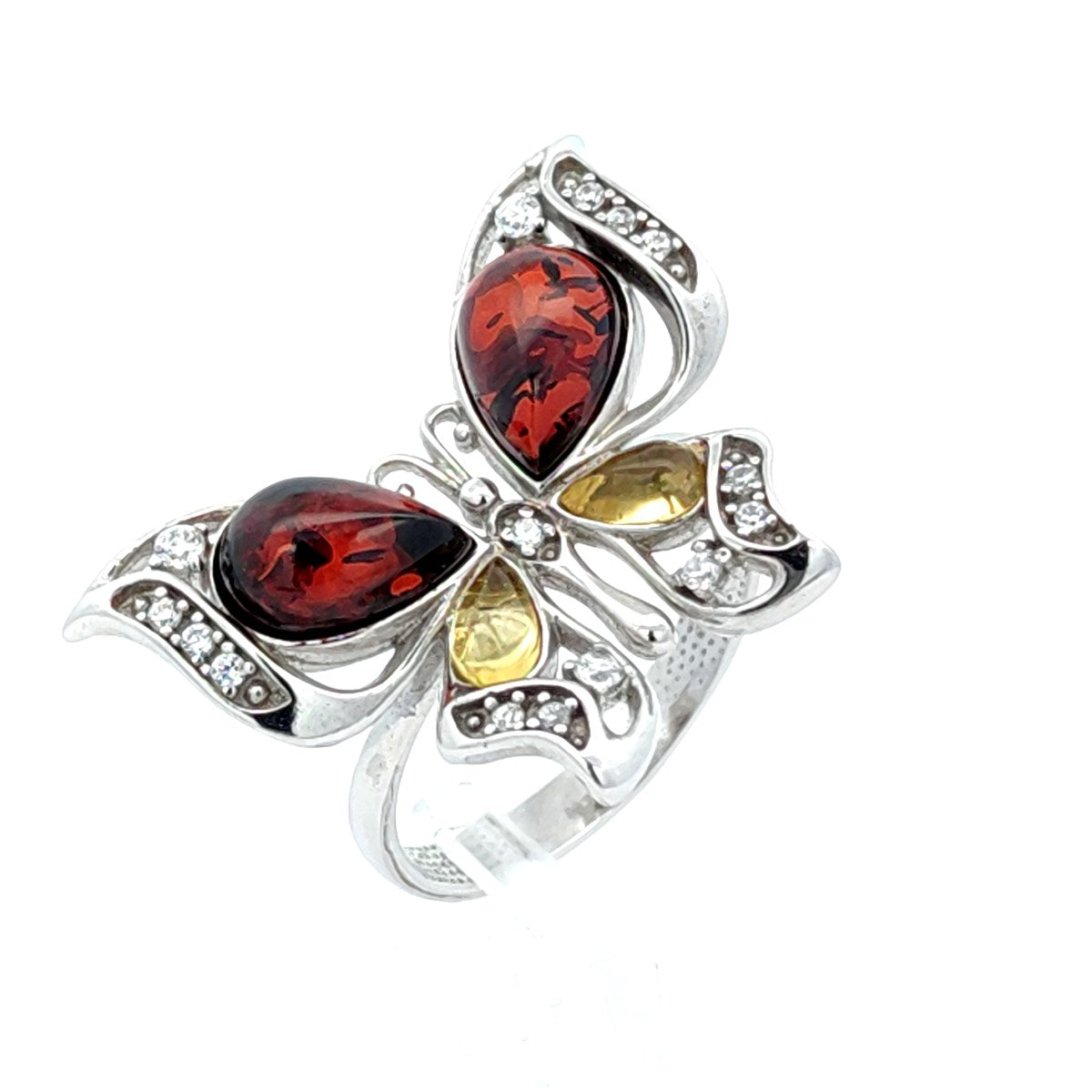 Teardrop Mixed Amber Silver Ring — DARVIN (Pre-Order)