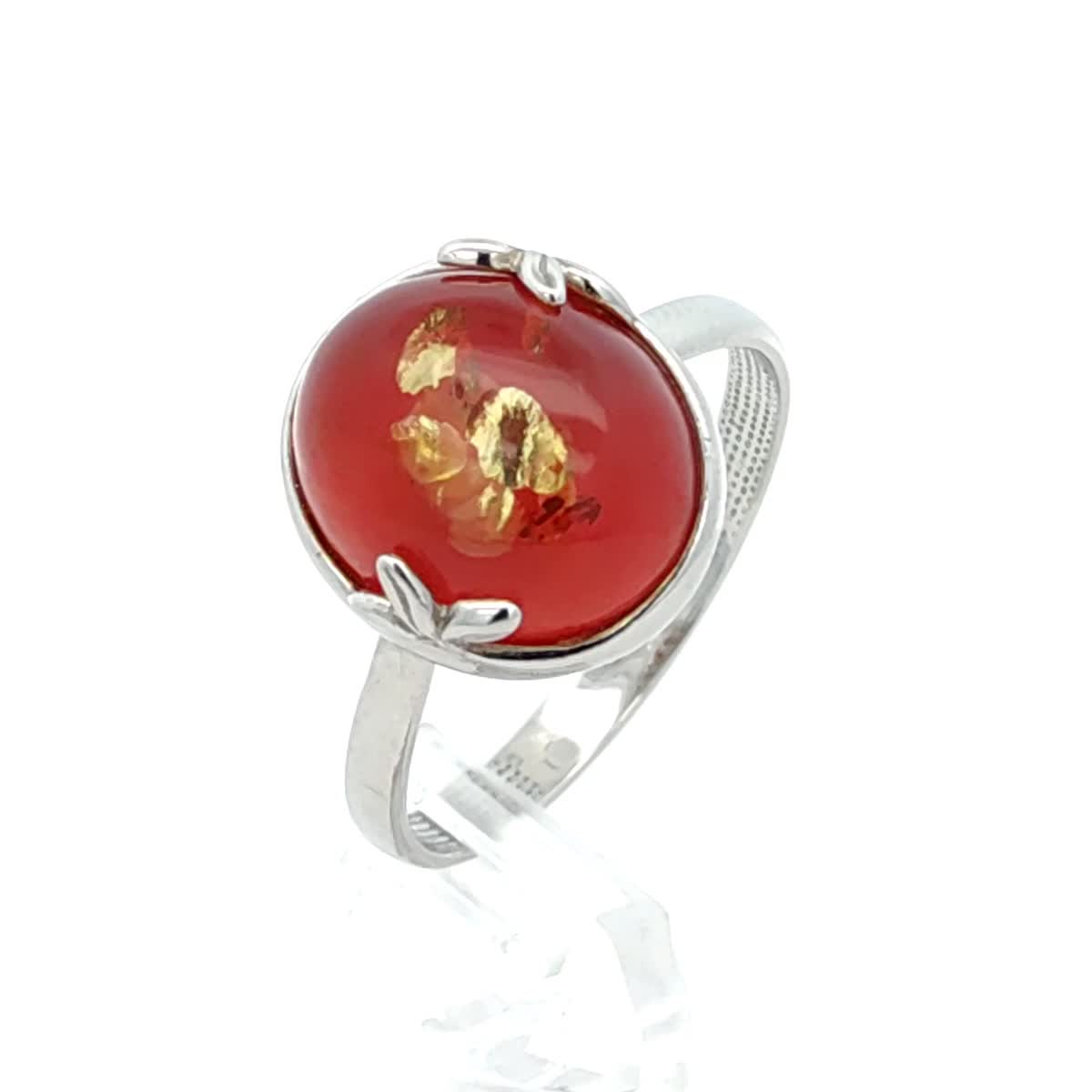 Oval Pink Amber Silver Ring — DARVIN (Pre-Order)