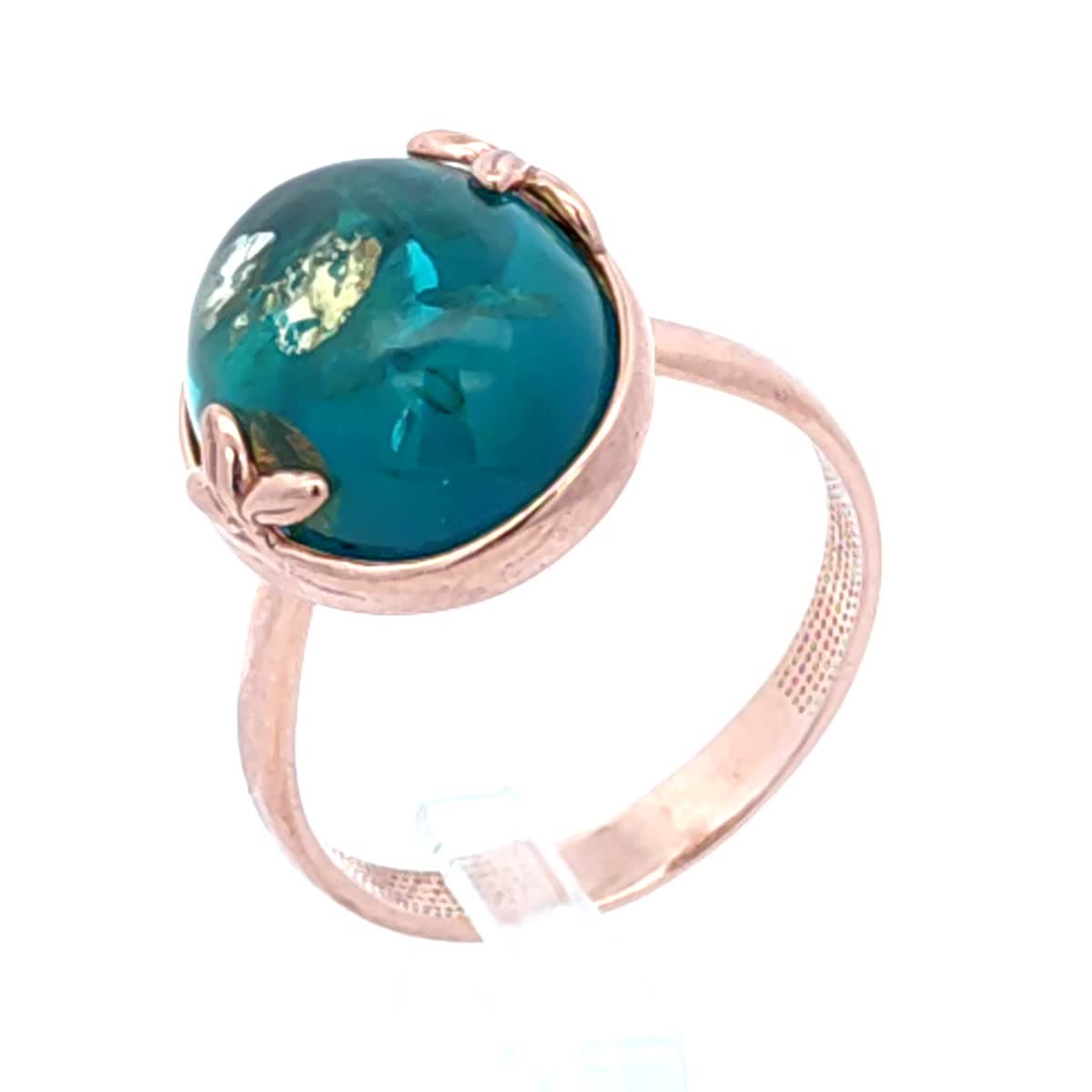 Oval Greenish-Blue Amber Silver Ring — DARVIN (Pre-Order)