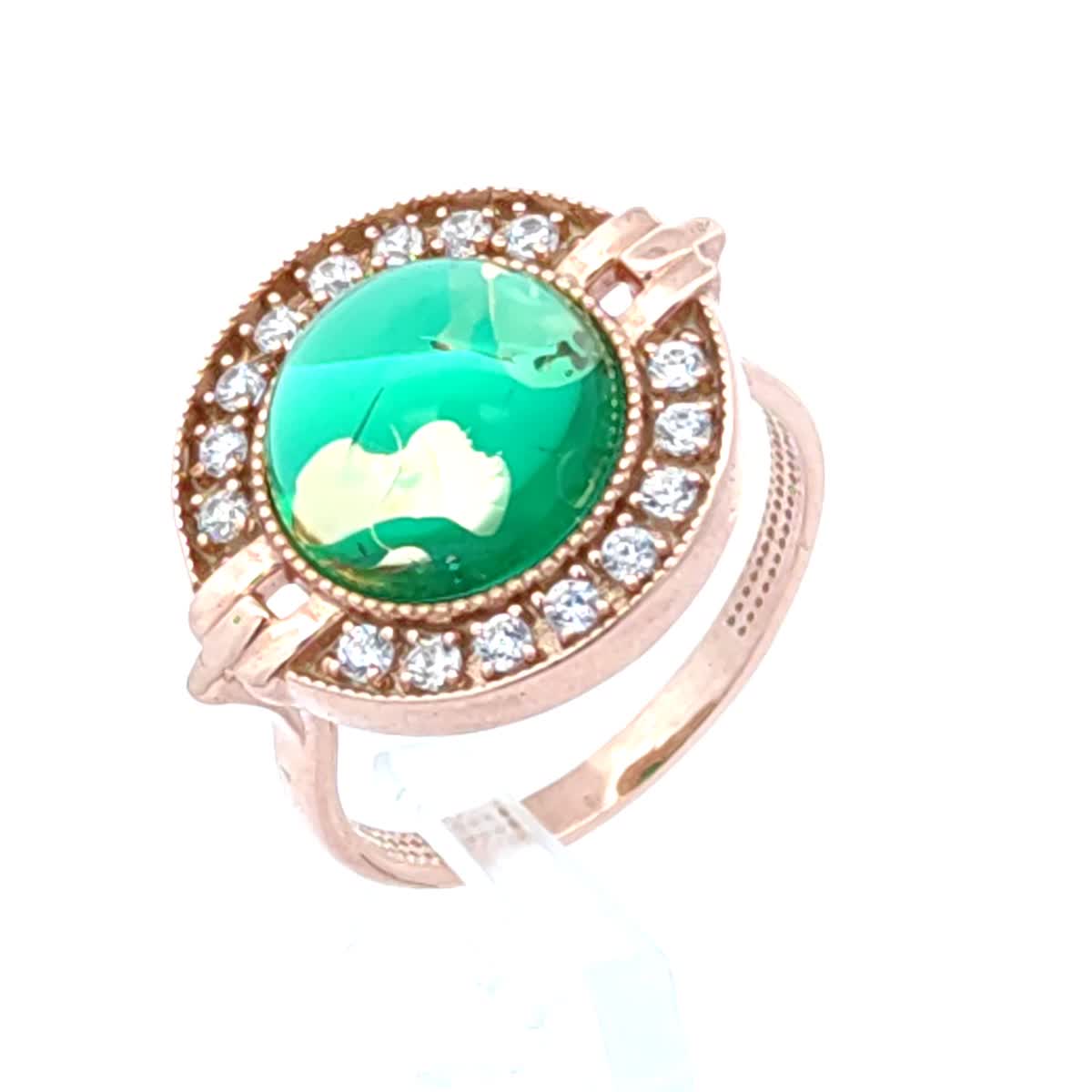 Round Emerald Green, Colorless Amber Silver Ring — DARVIN (Pre-Order)