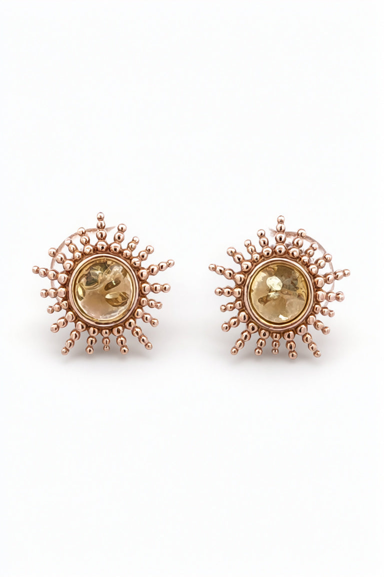 Round Lemon Amber Silver Stud Earrings — DARVIN (Pre-Order)