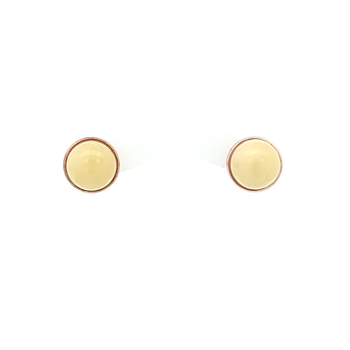 Round White Amber Silver Stud Earrings — DARVIN (Pre-Order)