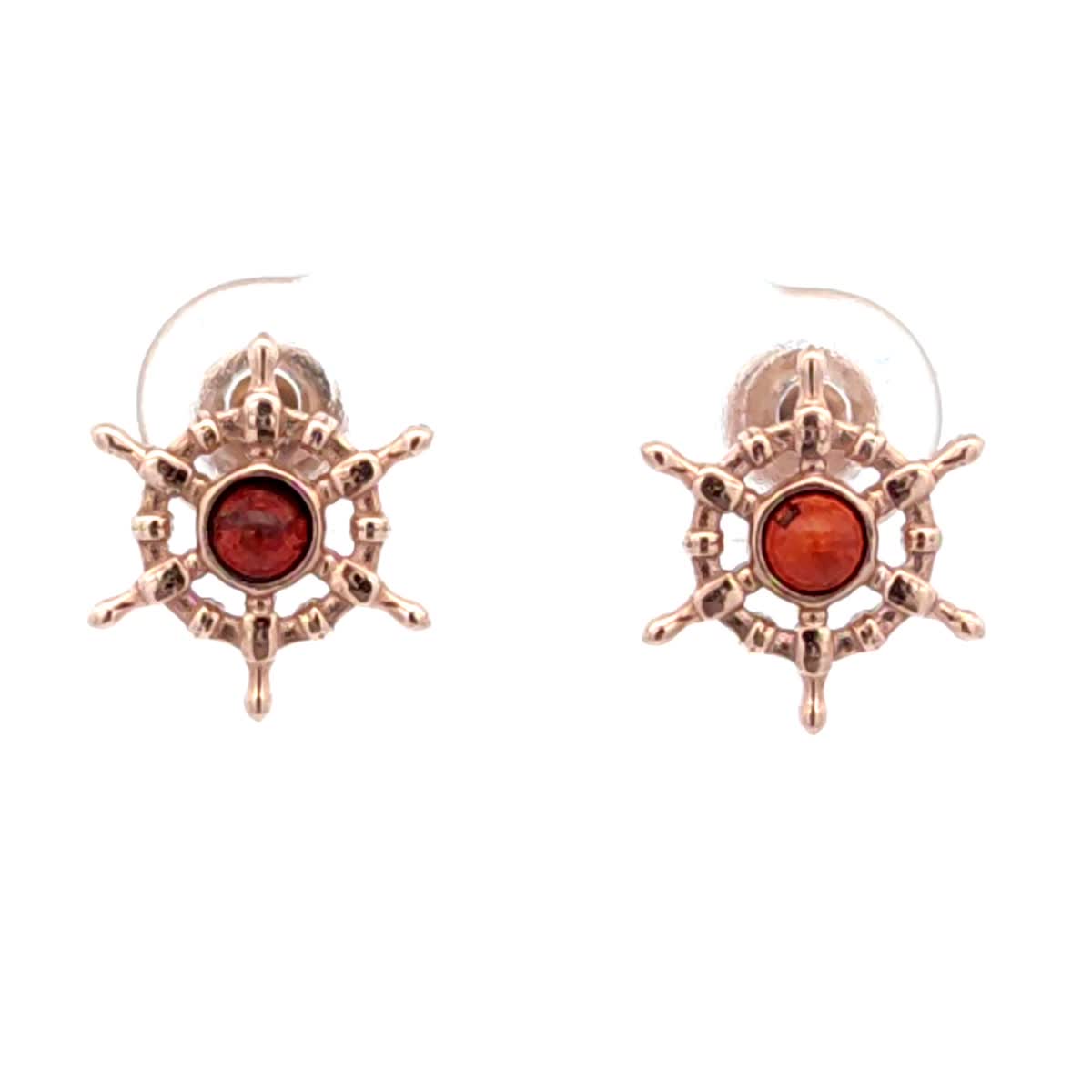 Round Cognac Amber Silver Stud Earrings — DARVIN (Pre-Order)