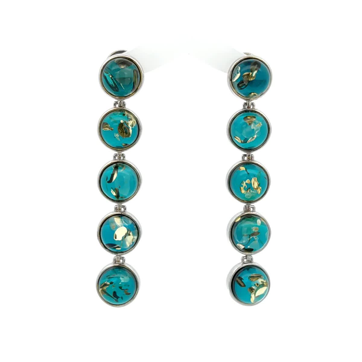 Round Greenish-Blue Amber Silver Stud Earrings — DARVIN (Pre-Order)