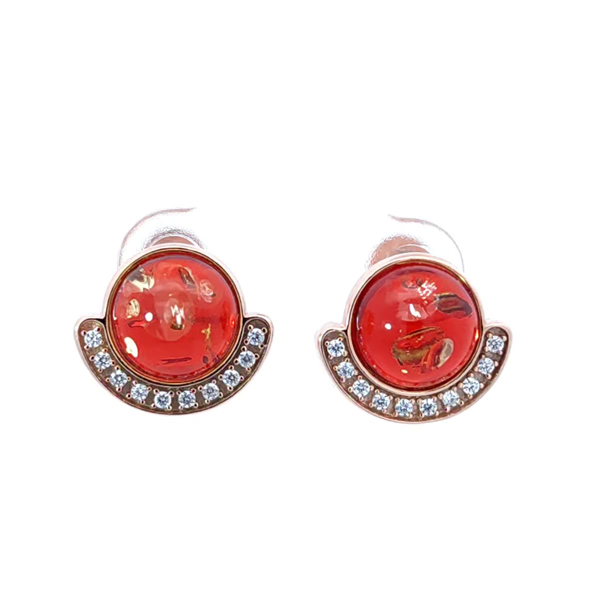 Round Ruby Red, Colorless Amber Silver Stud Earrings — DARVIN (Pre-Order)