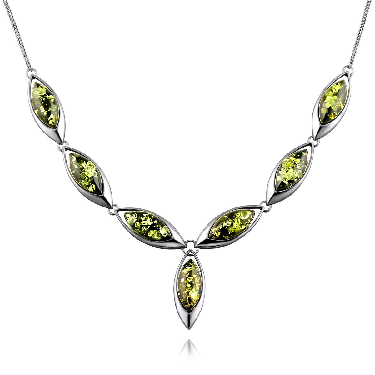 Marquise Green Amber Silver Necklace — DARVIN (Pre-Order)