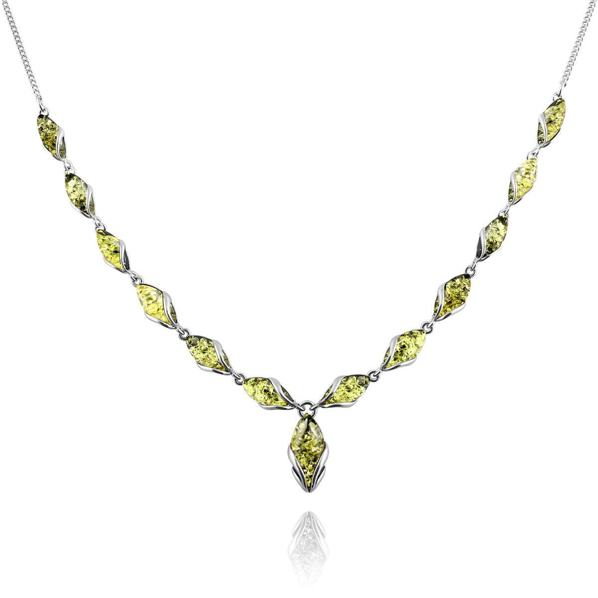 Marquise Green Amber Silver Necklace — DARVIN (Pre-Order)