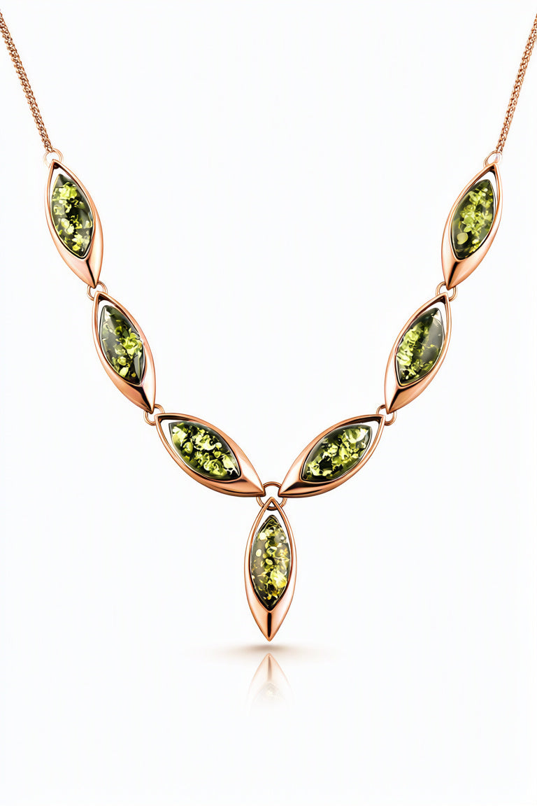 Marquise Green Amber Silver Necklace — DARVIN (Pre-Order)