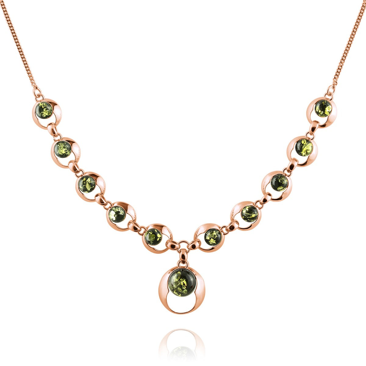 Round Green Amber Silver Necklace — DARVIN (Pre-Order)