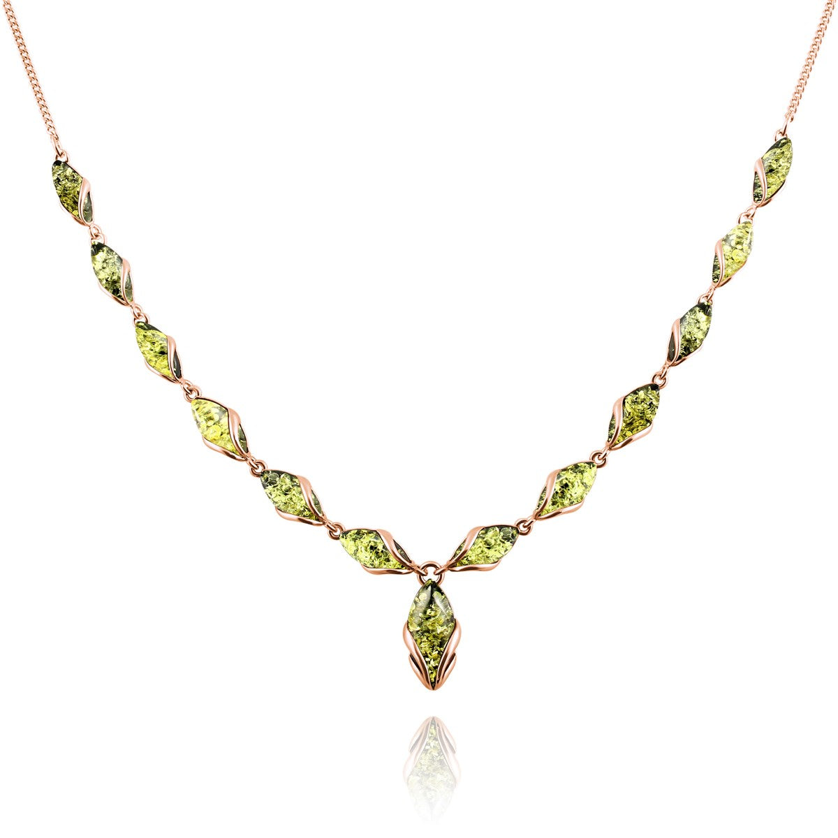 Marquise Green Amber Silver Necklace — DARVIN (Pre-Order)