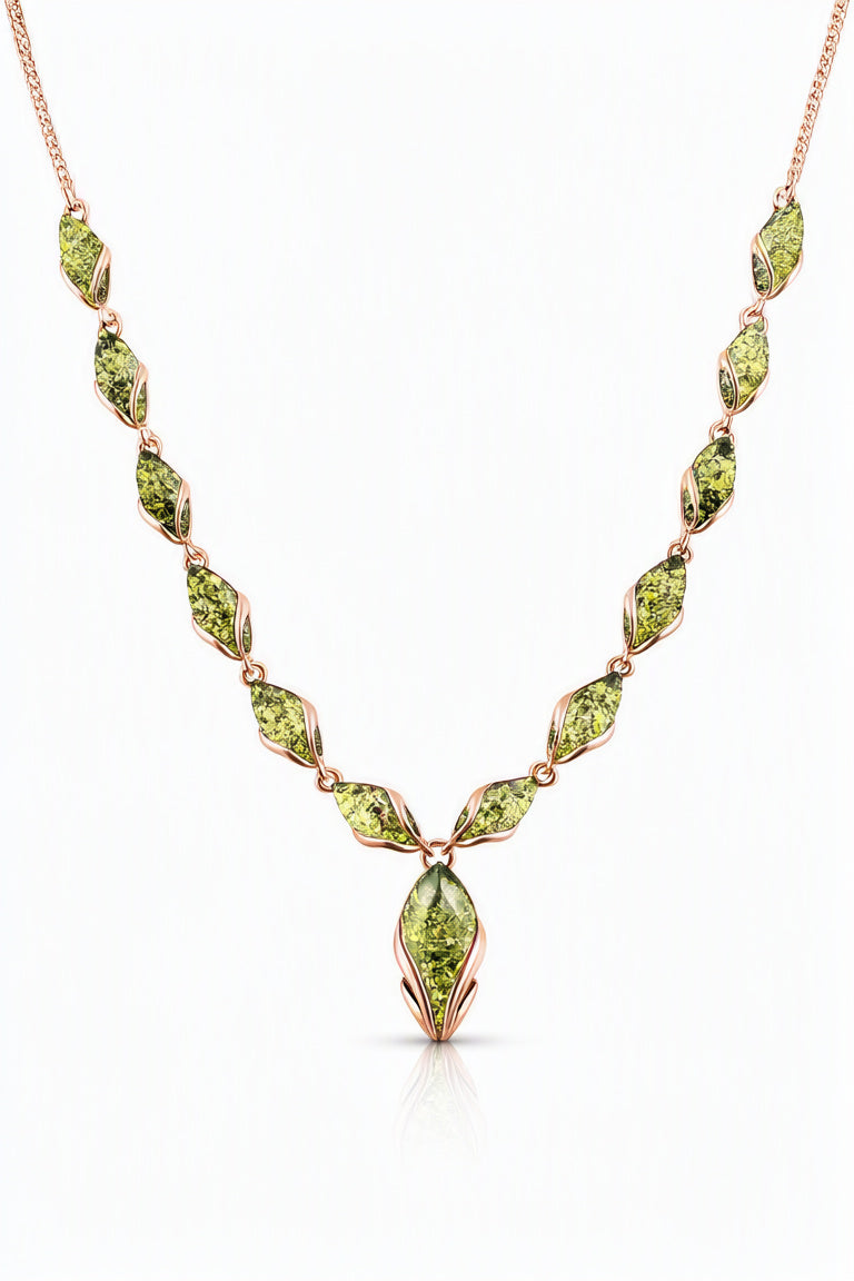 Marquise Green Amber Silver Necklace — DARVIN (Pre-Order)