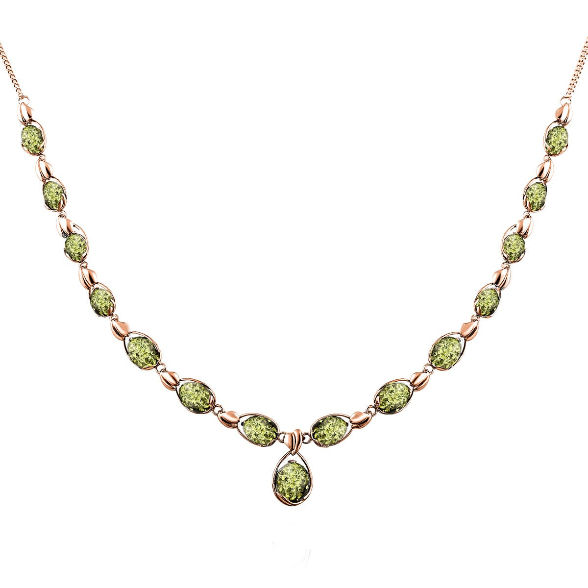 Oval Green Amber Silver Necklace — DARVIN (Pre-Order)