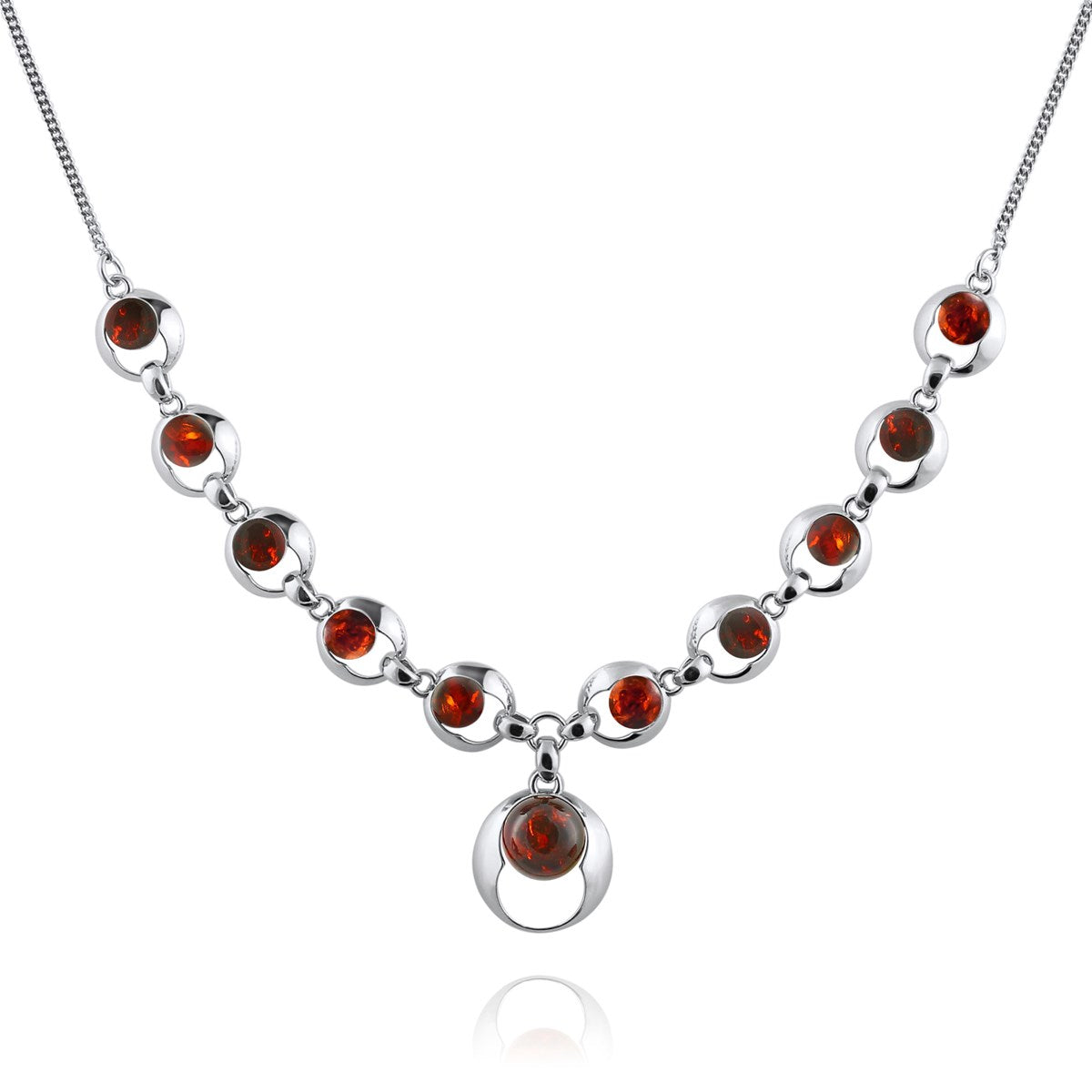 Round Cognac Amber Silver Necklace — DARVIN (Pre-Order)