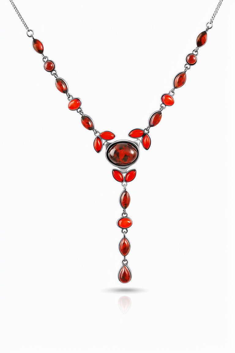 Oval Cognac Amber Silver Necklace — DARVIN (Pre-Order)
