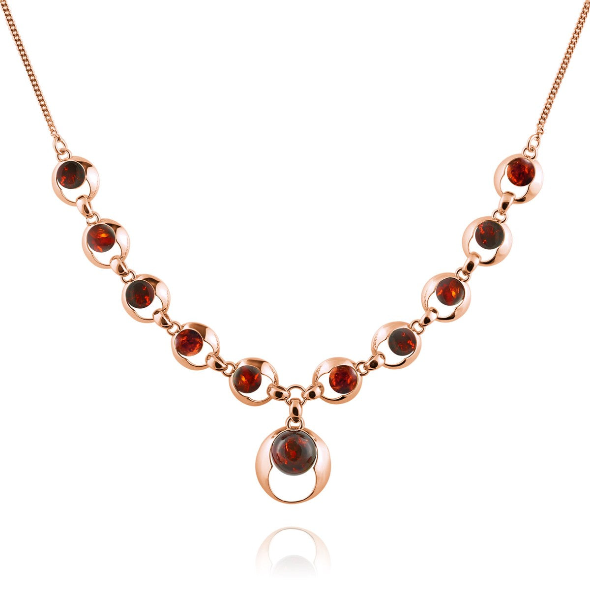 Round Cognac Amber Silver Necklace — DARVIN (Pre-Order)