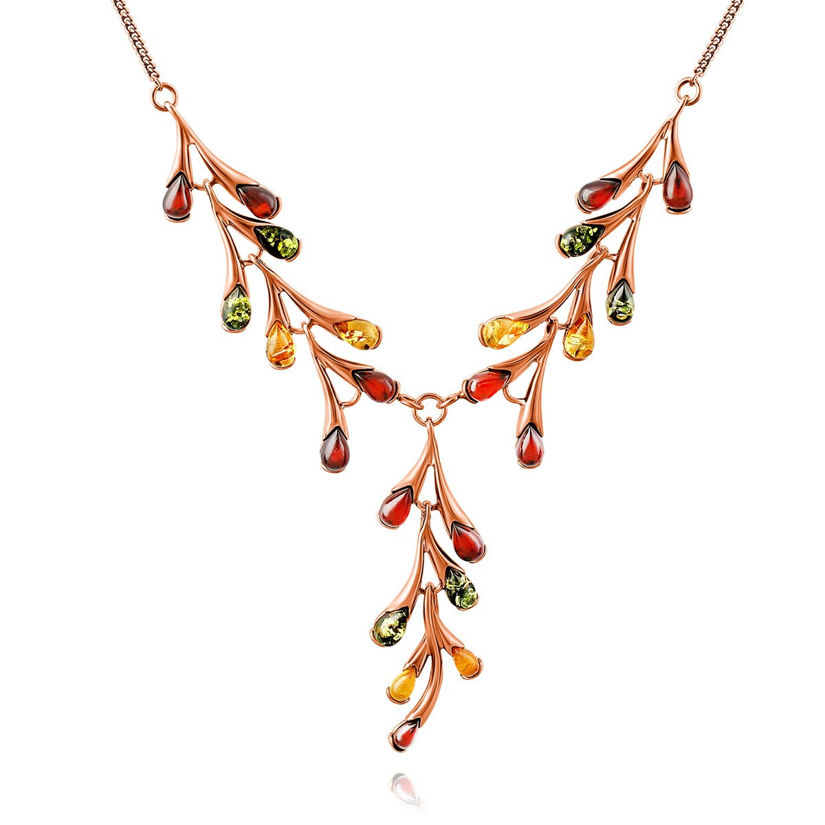 Teardrop Mixed Amber Silver Necklace — DARVIN (Pre-Order)
