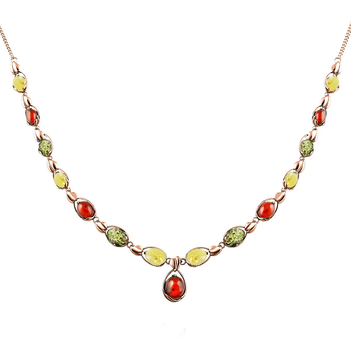 Oval Mixed Amber Silver Necklace — DARVIN (Pre-Order)