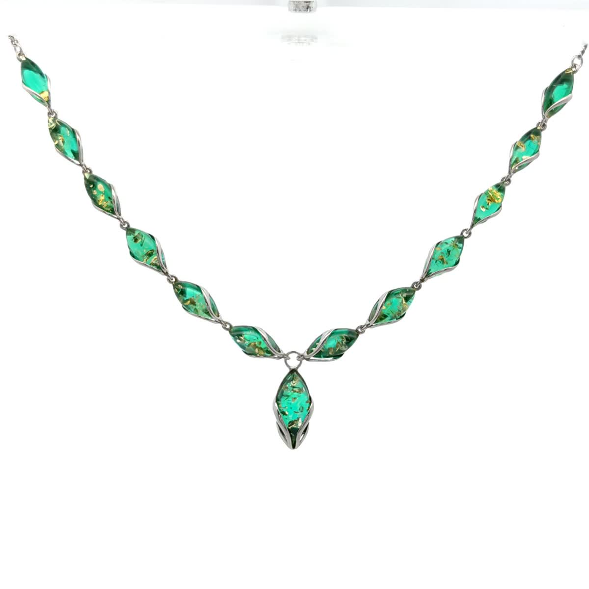 Marquise Emerald Green Amber Silver Necklace — DARVIN (Pre-Order)