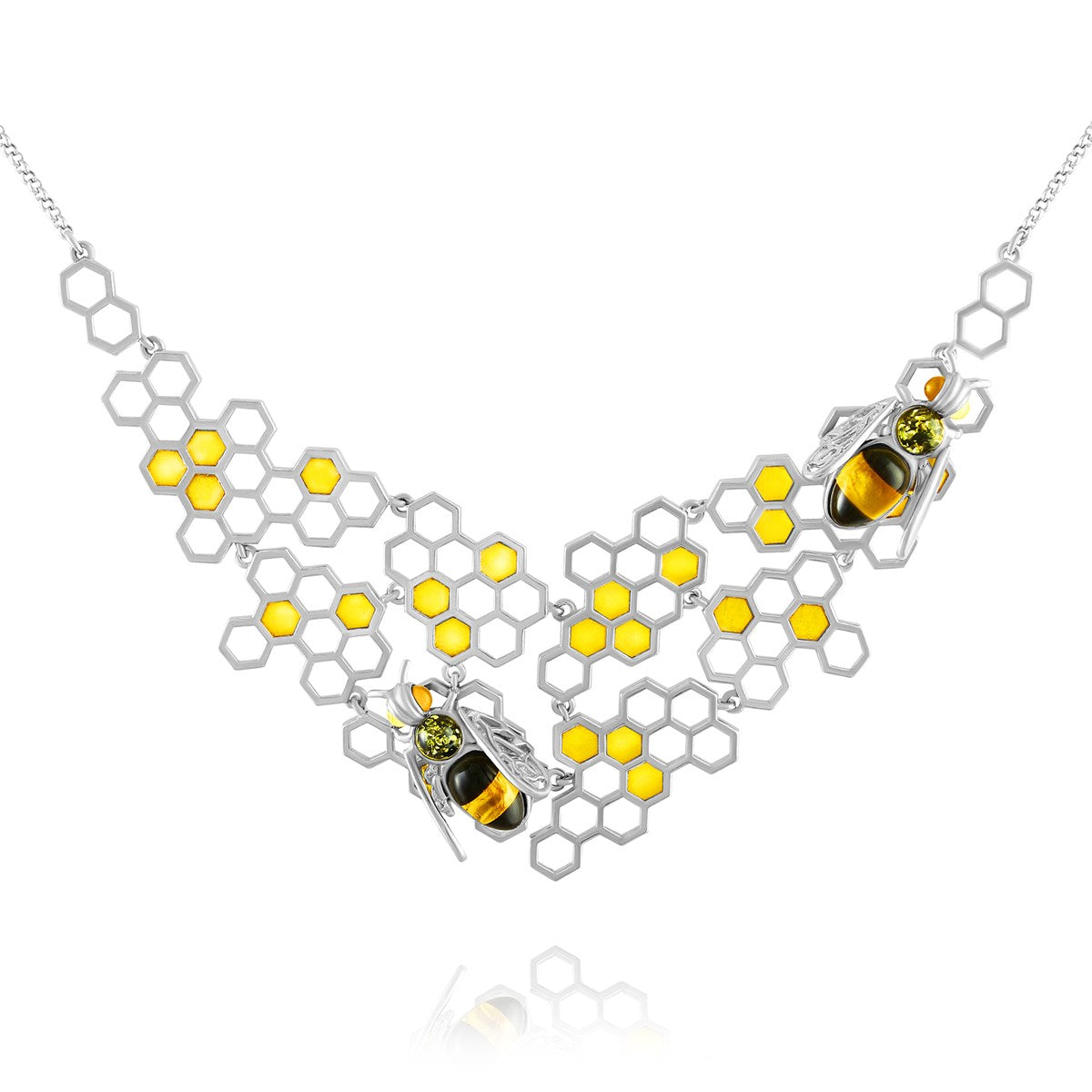 Oval Mixed Amber Silver Necklace — DARVIN (Pre-Order)