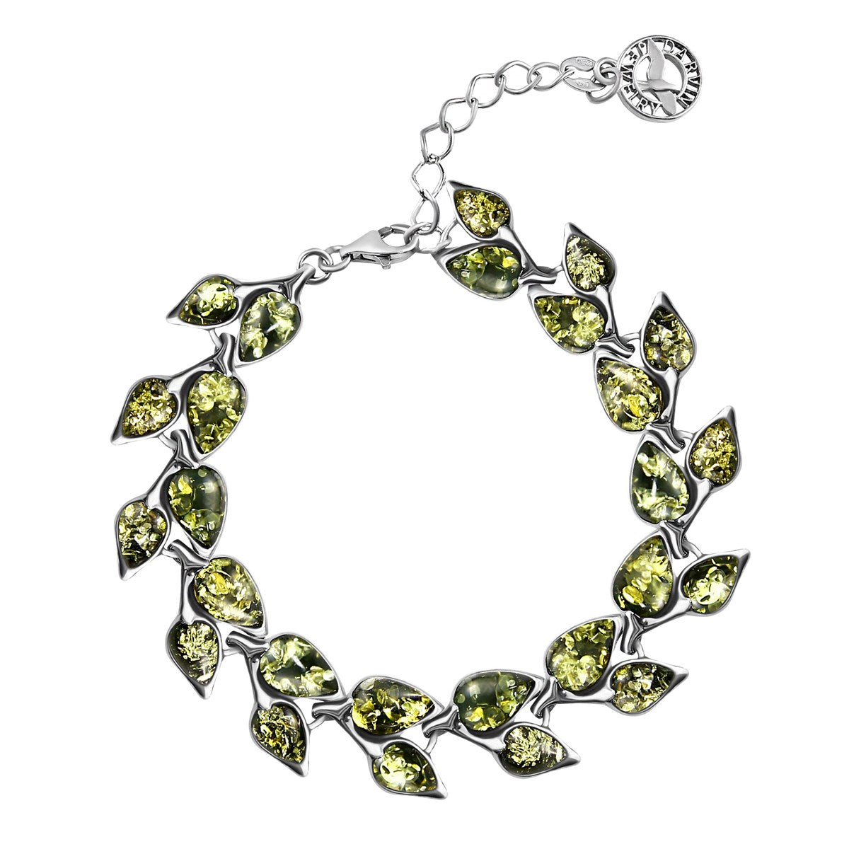 Teardrop Green Amber Silver Bracelet — DARVIN (Pre-Order)