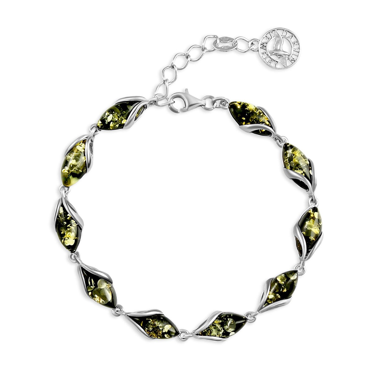 Marquise Green Amber Silver Bracelet — DARVIN (Pre-Order)