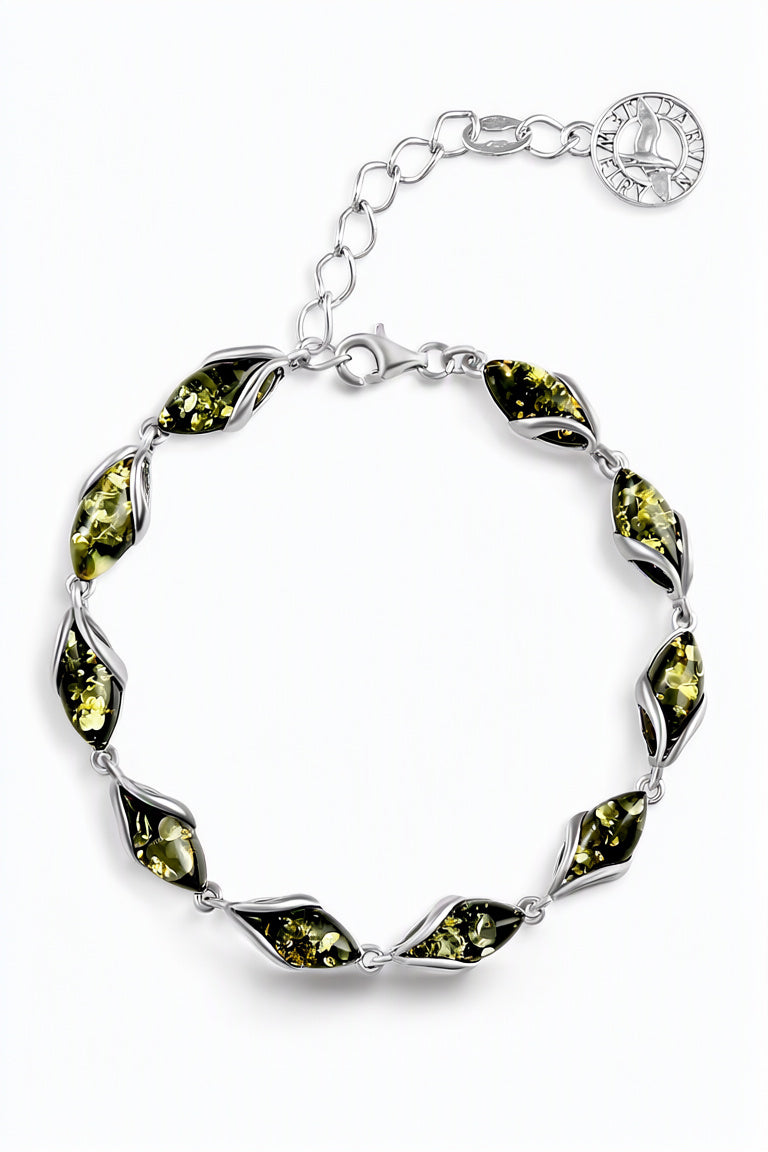 Marquise Green Amber Silver Bracelet — DARVIN (Pre-Order)