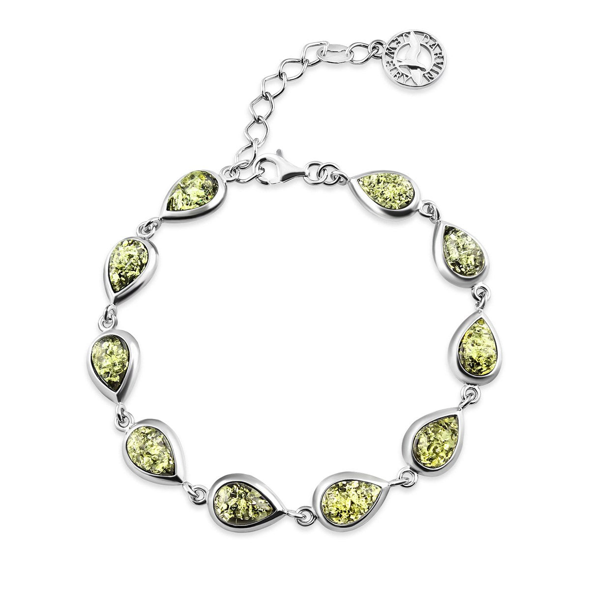 Teardrop Green Amber Silver Bracelet — DARVIN (Pre-Order)