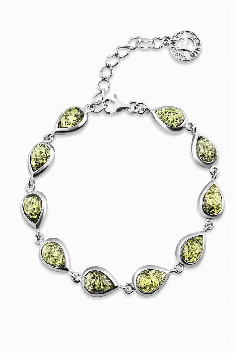 Teardrop Green Amber Silver Bracelet — DARVIN (Pre-Order)