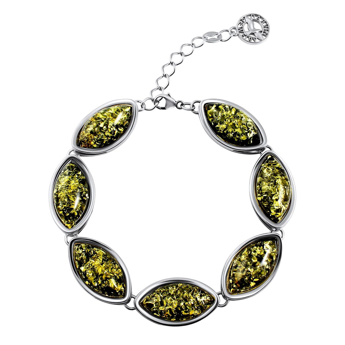Marquise Green Amber Silver Bracelet — DARVIN (Pre-Order)