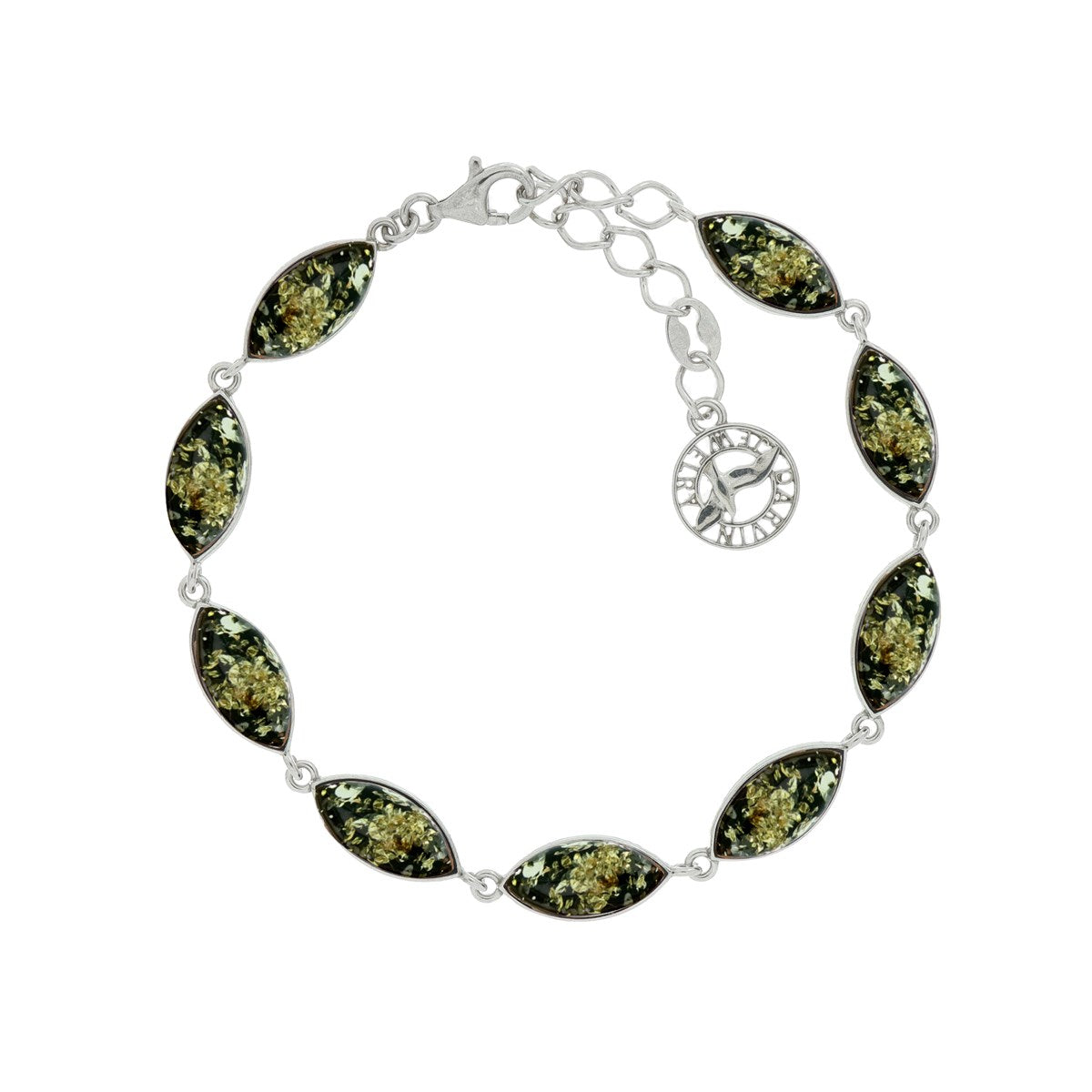 Marquise Green Amber Silver Bracelet — DARVIN (Pre-Order)