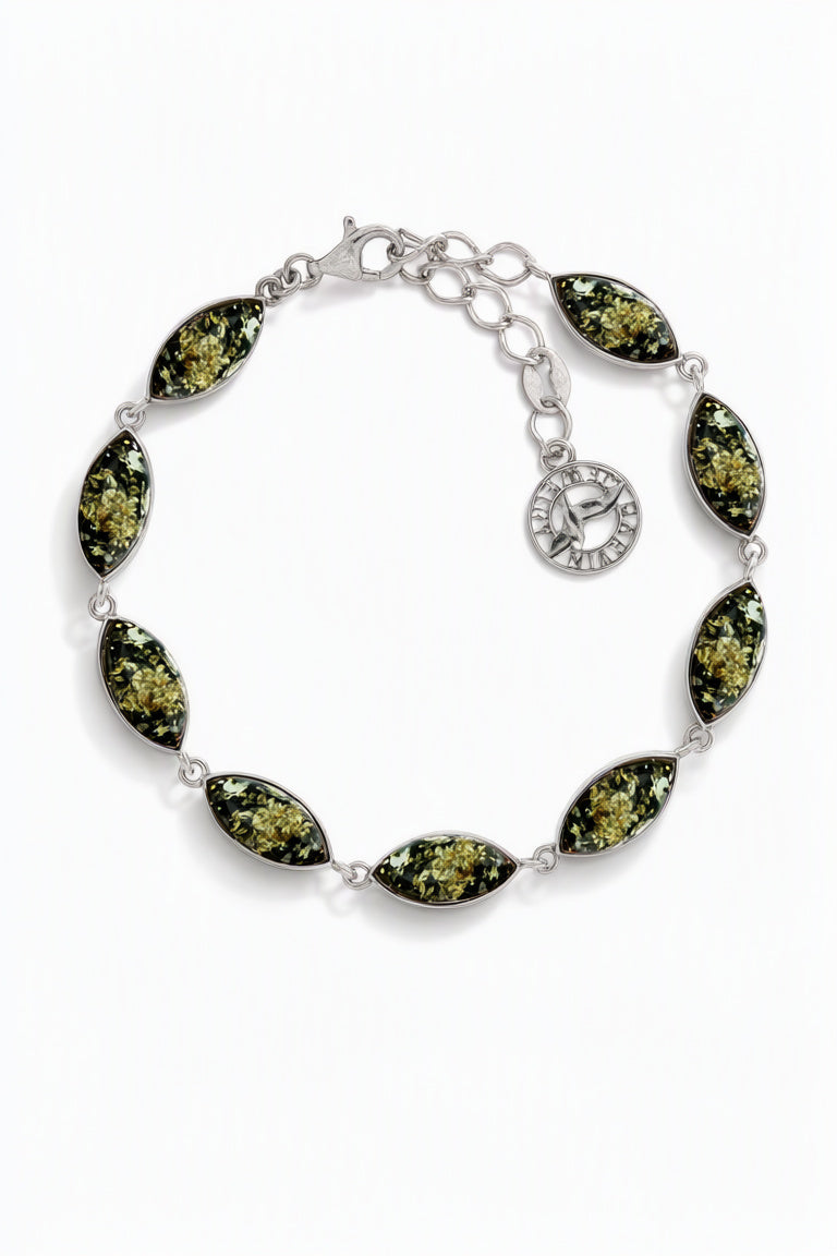 Marquise Green Amber Silver Bracelet — DARVIN (Pre-Order)