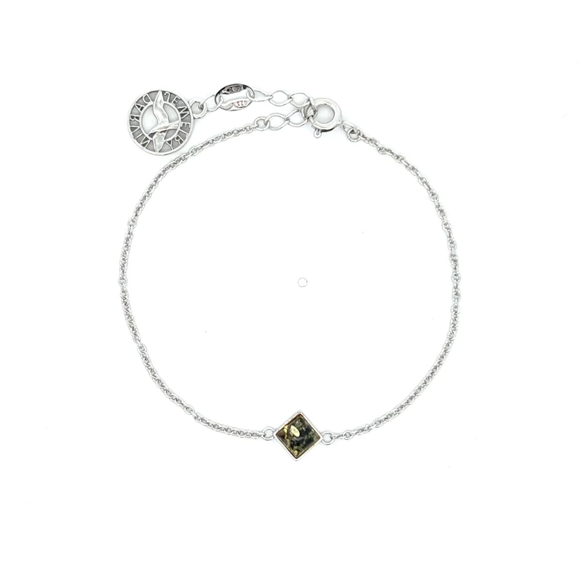 Square Green Amber Silver Bracelet — DARVIN (Pre-Order)