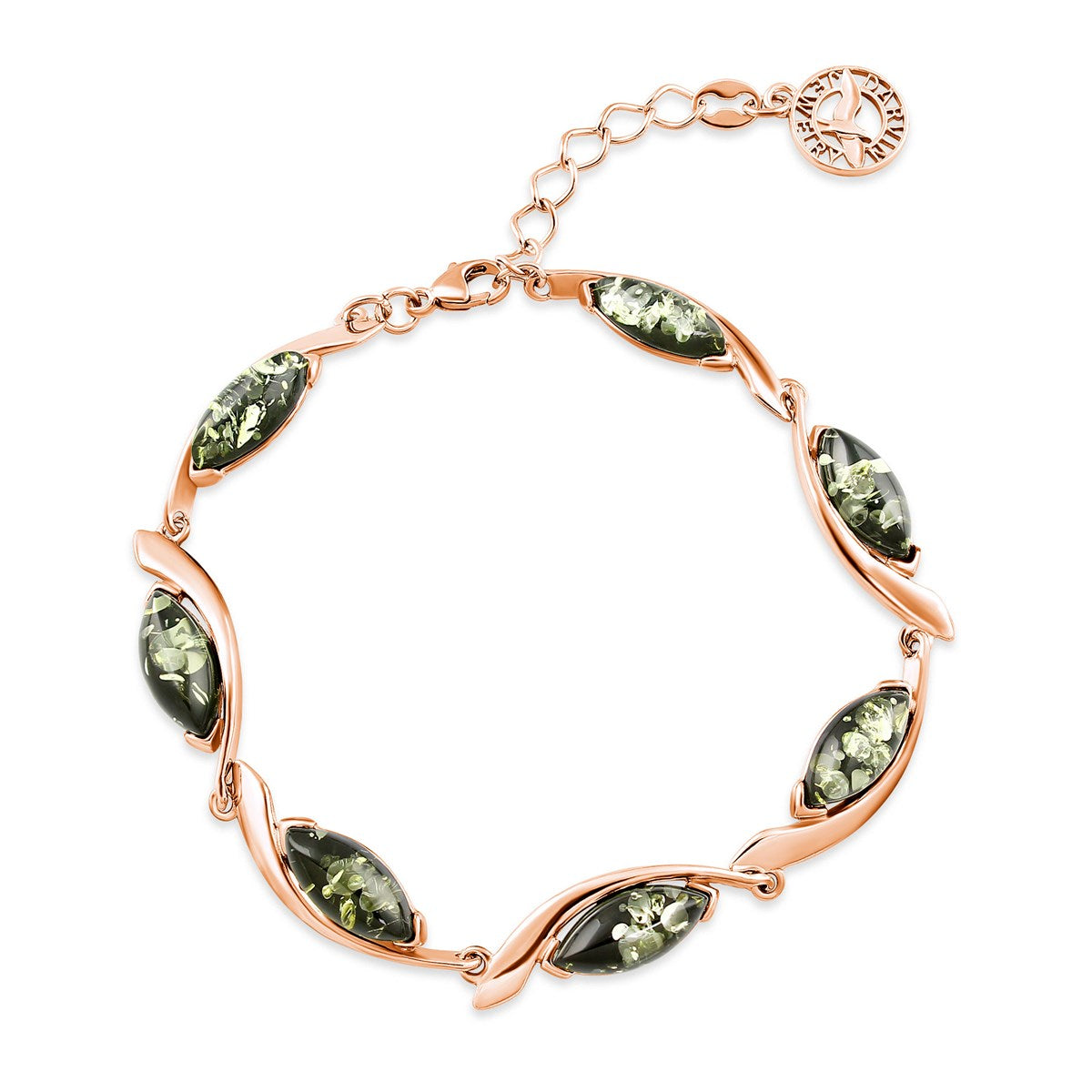 Marquise Green Amber Silver Bracelet — DARVIN (Pre-Order)