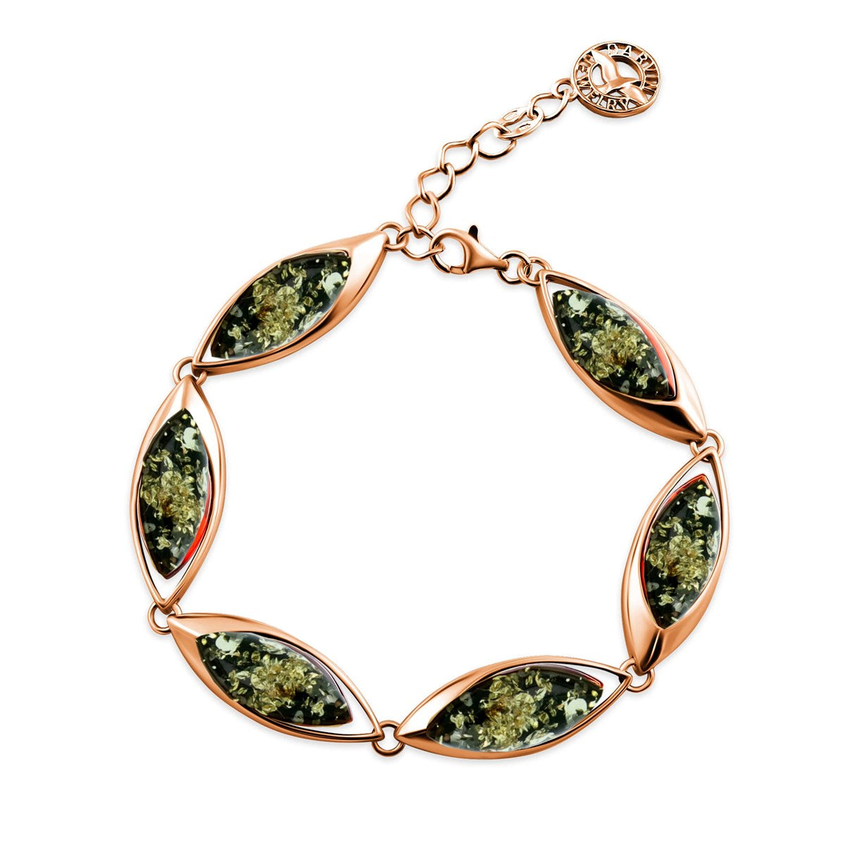 Marquise Green Amber Silver Bracelet — DARVIN (Pre-Order)