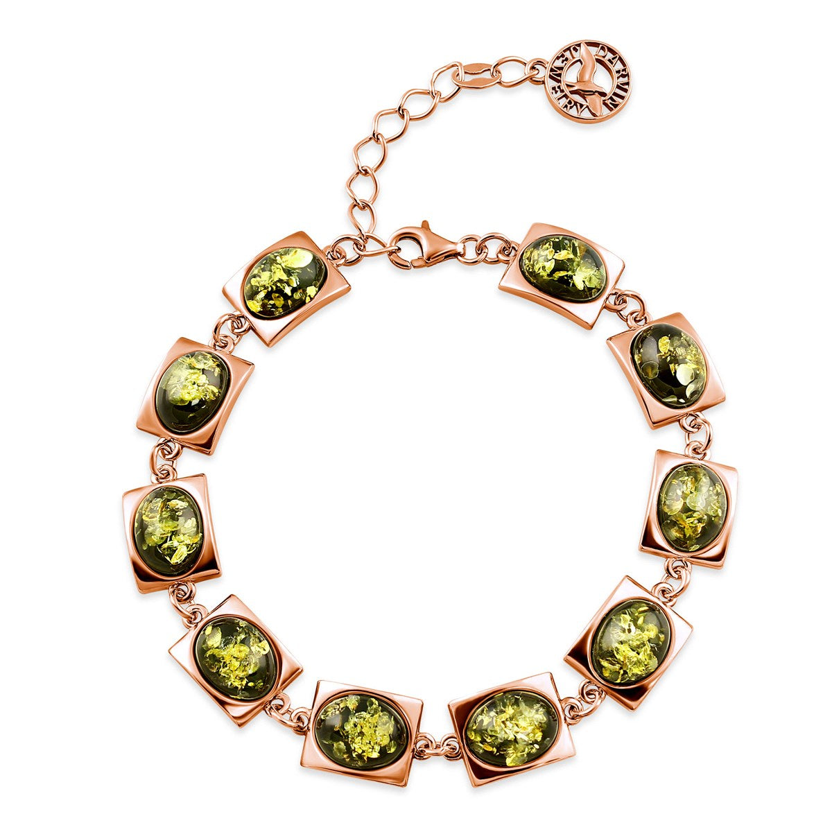 Oval Green Amber Silver Bracelet — DARVIN (Pre-Order)