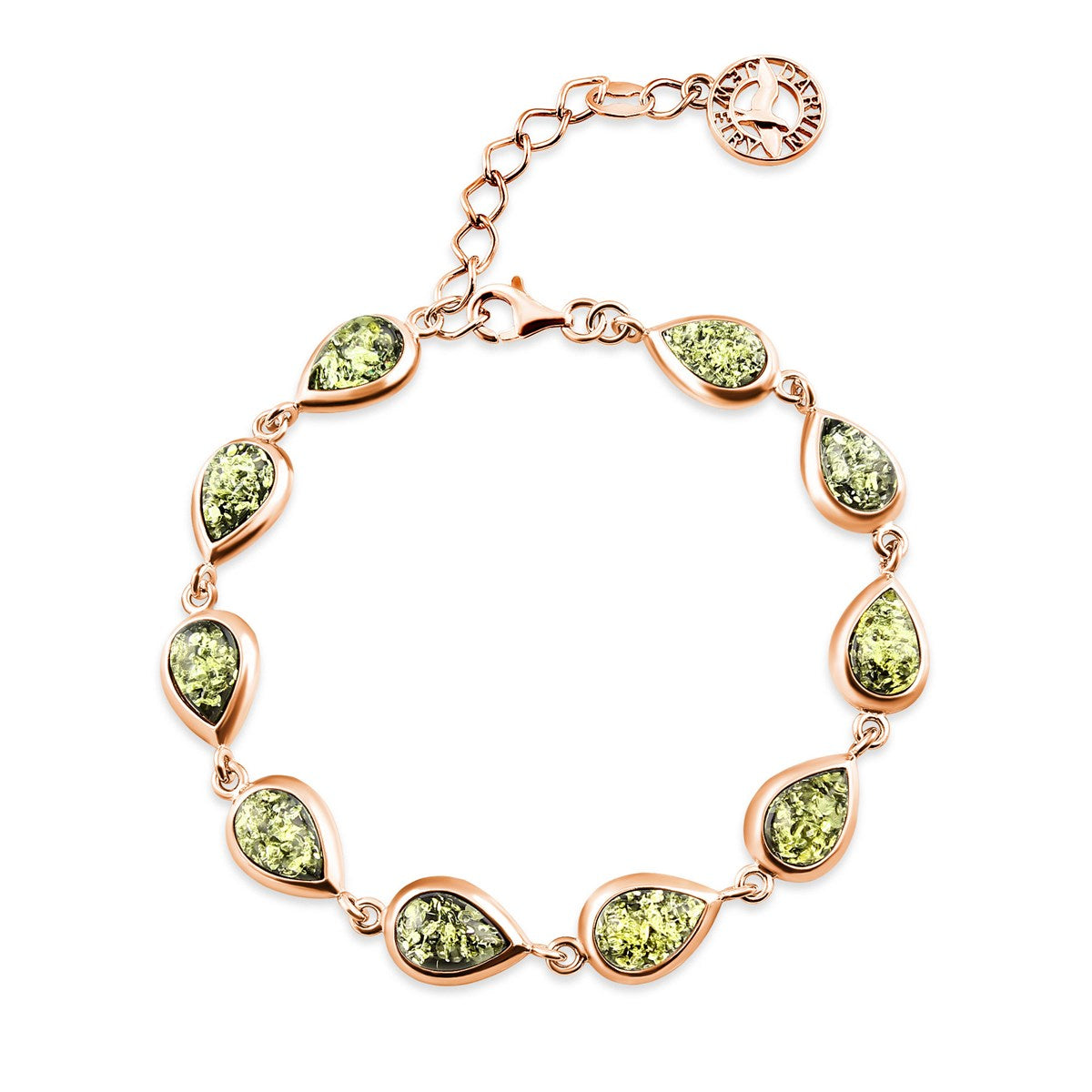 Teardrop Green Amber Silver Bracelet — DARVIN (Pre-Order)