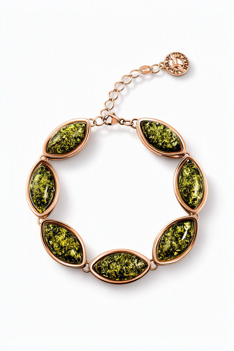 Marquise Green Amber Silver Bracelet — DARVIN (Pre-Order)