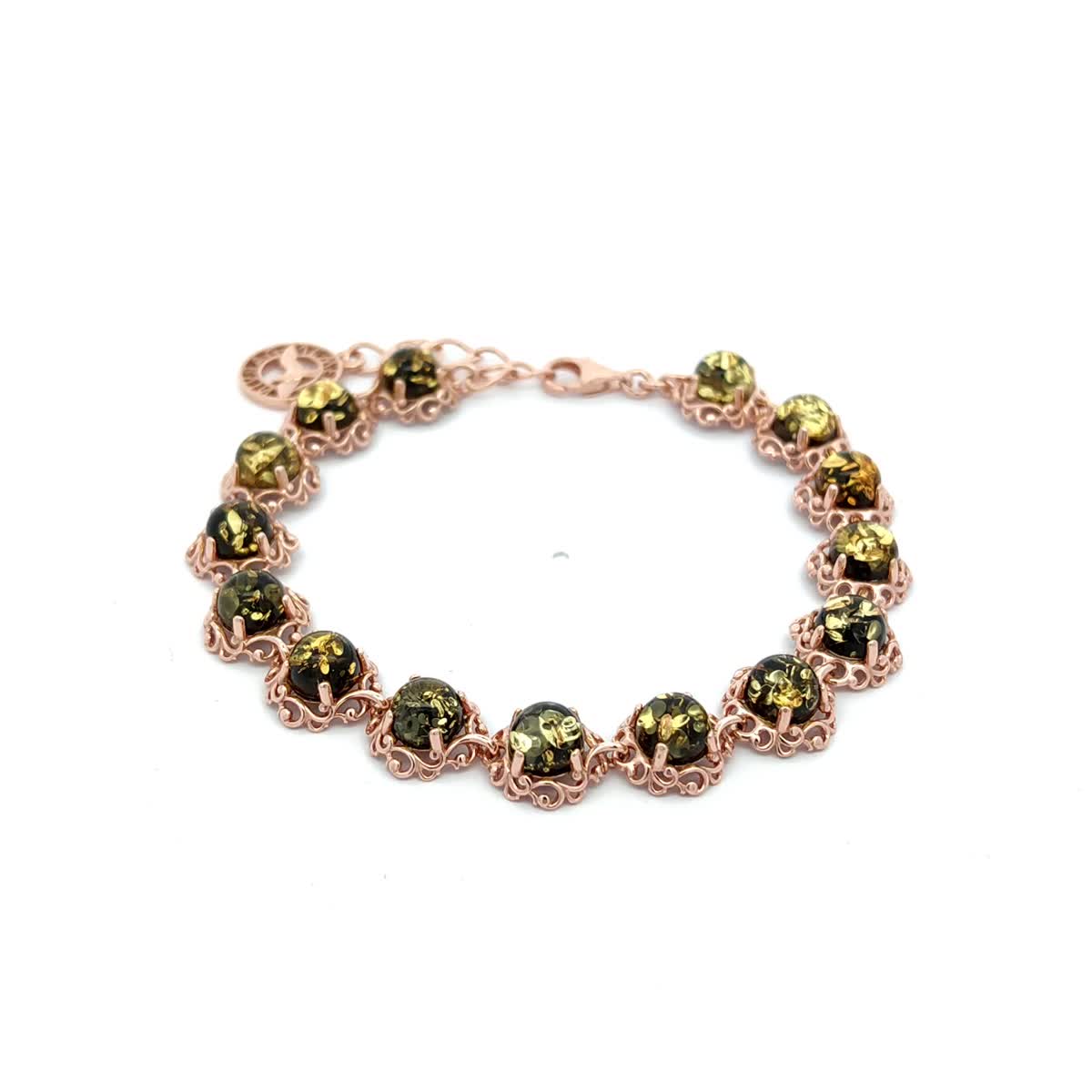 Round Green Amber Silver Bracelet — DARVIN (Pre-Order)