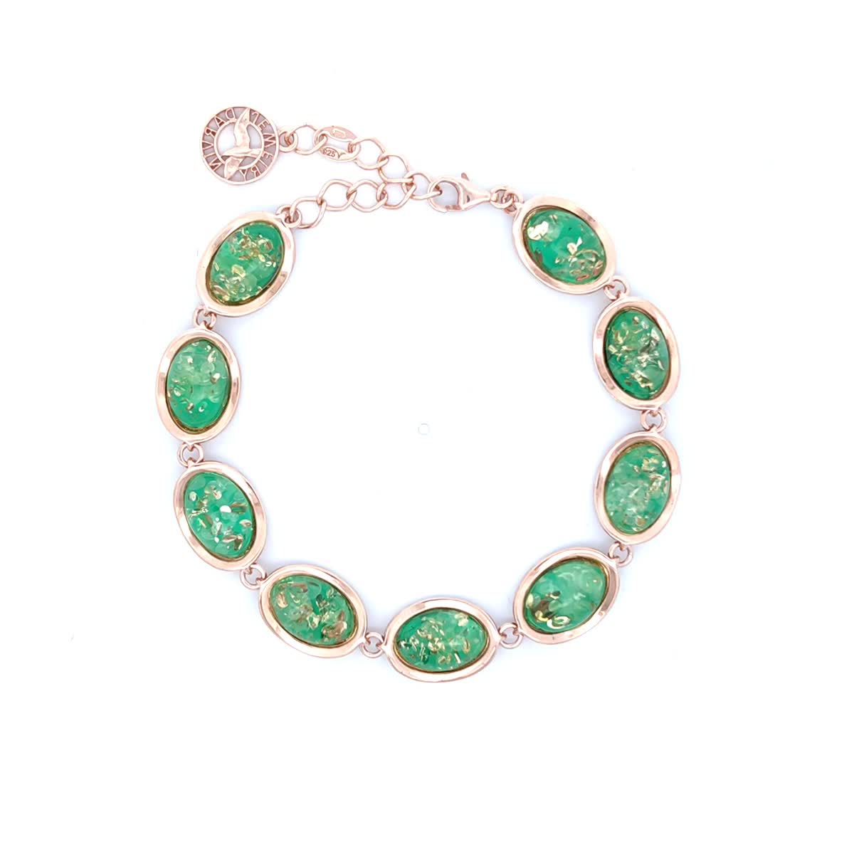 Oval Emerald Green Amber Silver Bracelet — DARVIN (Pre-Order)