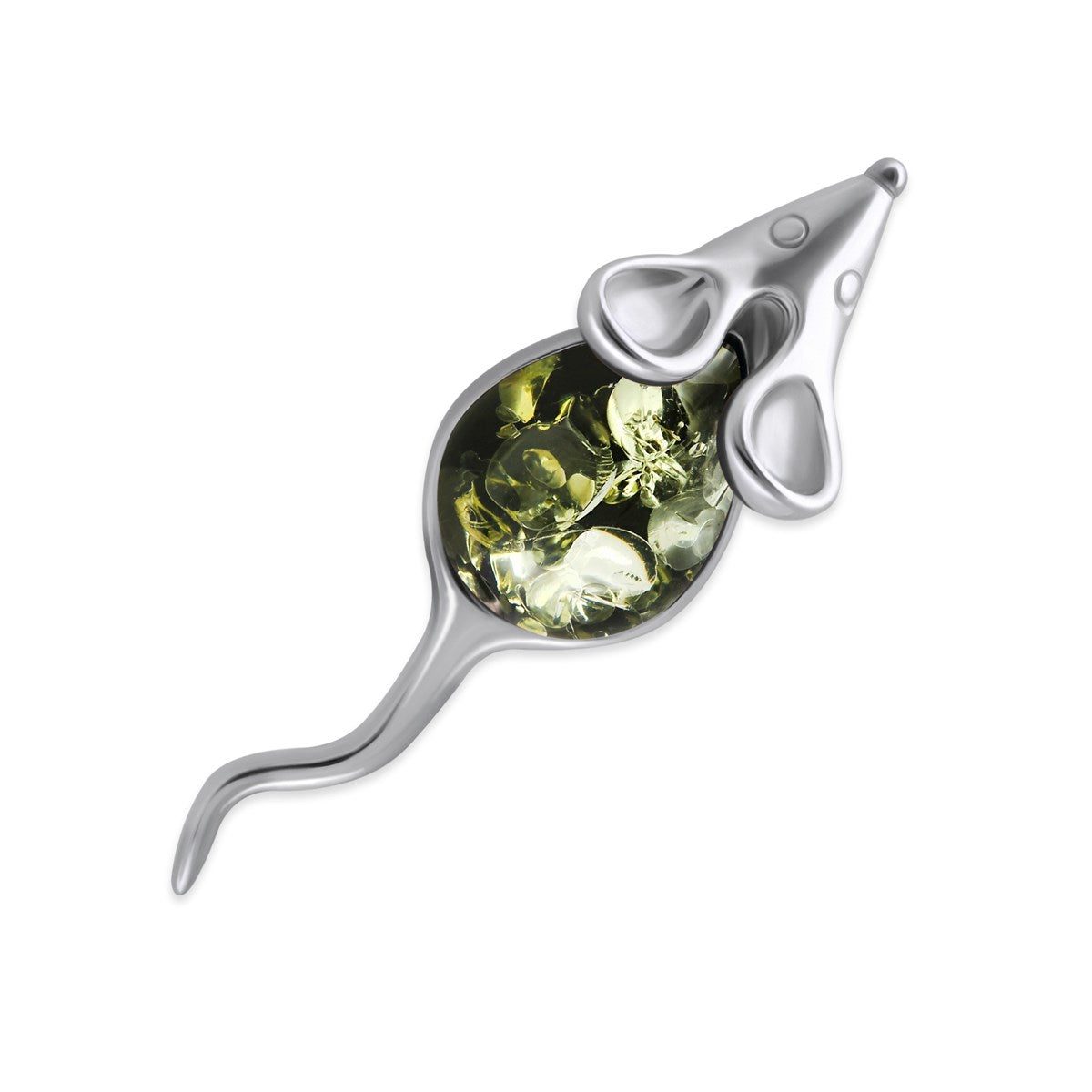 Teardrop Green Amber Silver Brooch — DARVIN