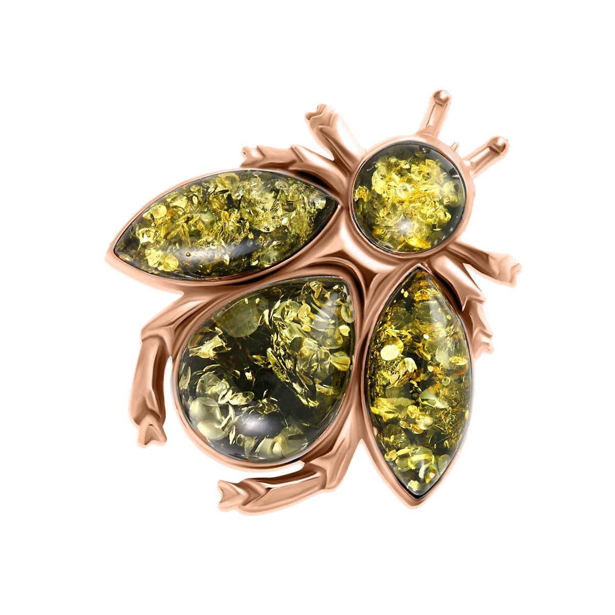 Teardrop Green Amber Silver Brooch — DARVIN