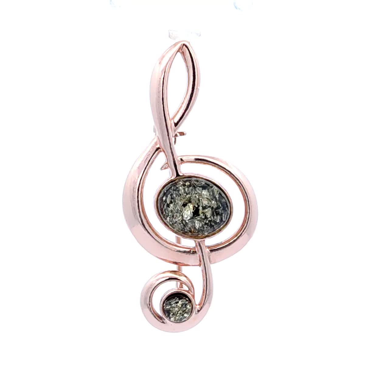 Oval Green Amber Silver Brooch — DARVIN (Pre-Order)