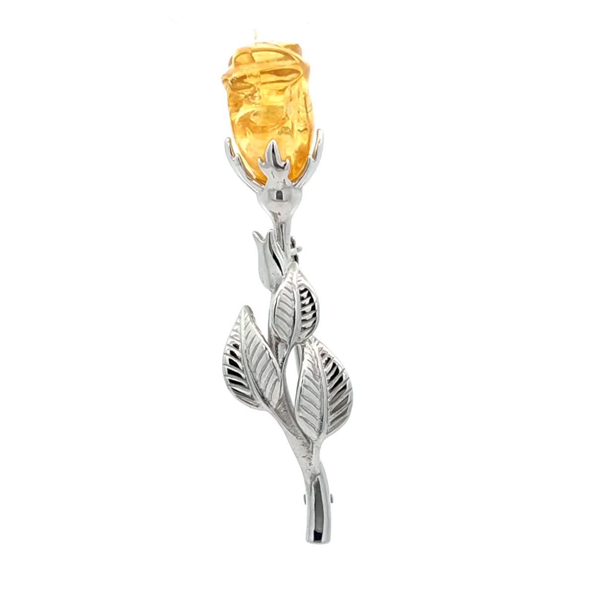 Rose Lemon Amber Silver Brooch — DARVIN (Pre-Order)