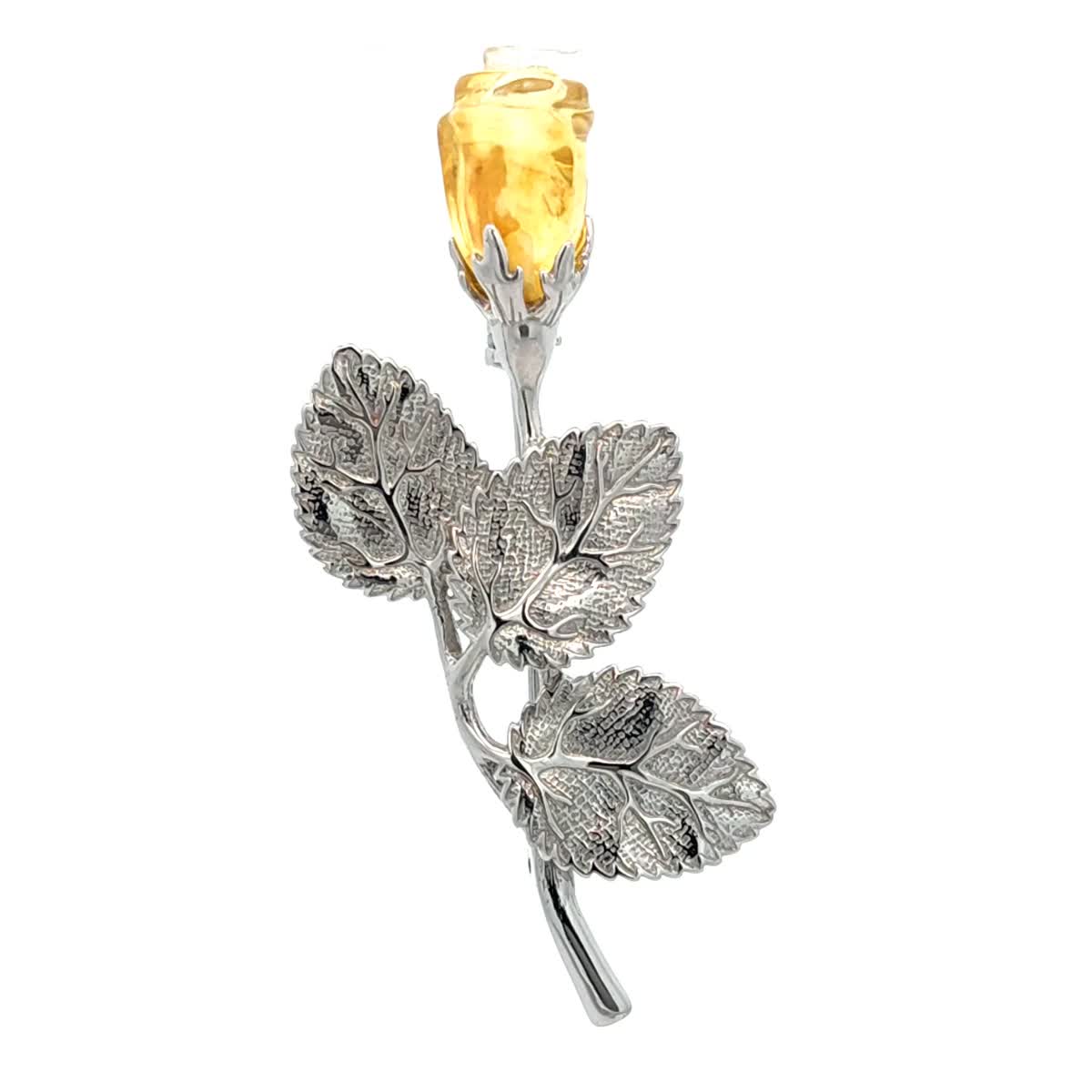 Rose Lemon Amber Silver Brooch — DARVIN (Pre-Order)