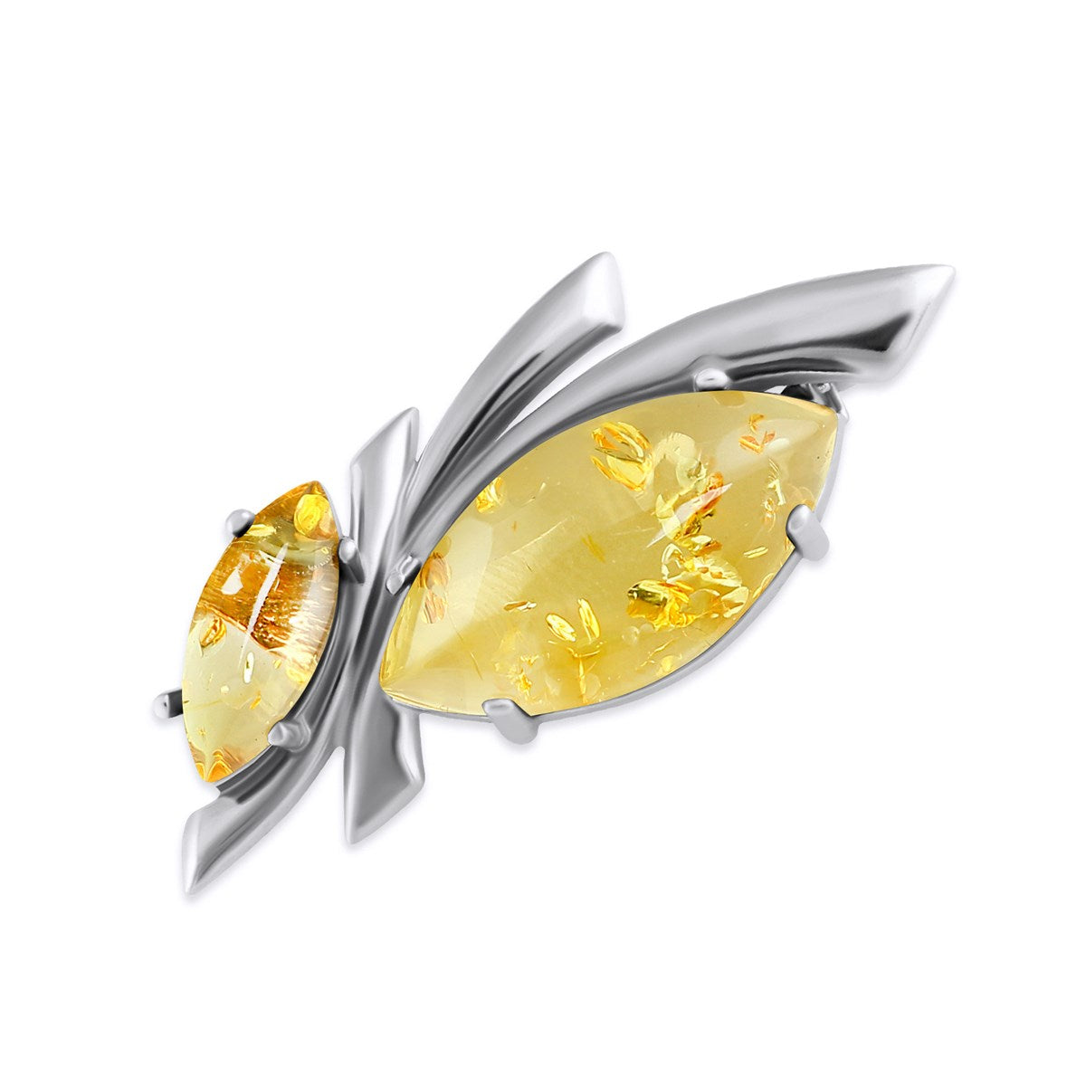 Marquise Lemon Amber Silver Brooch — DARVIN (Pre-Order)
