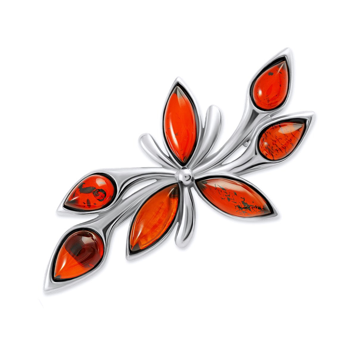 Marquise Cognac Amber Silver Brooch — DARVIN (Pre-Order)