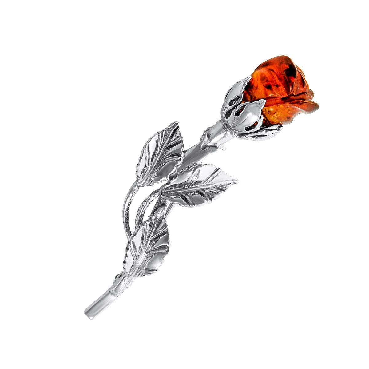 Rose Cognac Amber Silver Brooch — DARVIN (Pre-Order)