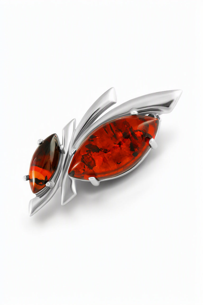 Marquise Cognac Amber Silver Brooch — DARVIN (Pre-Order)