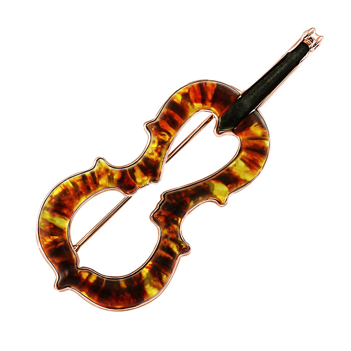 Cello Cognac Amber Silver Brooch — DARVIN (Pre-Order)