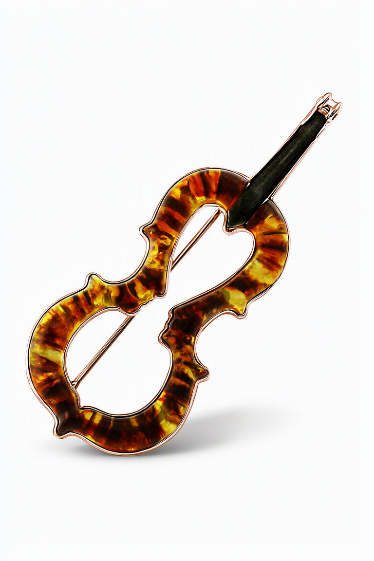 Cello Cognac Amber Silver Brooch — DARVIN (Pre-Order)
